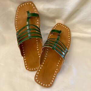 Great Condition, SZ 7, Leather Green Strappy Sandals